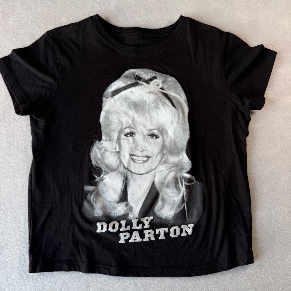 Dolly Parton Graphic T-Shirt Black Cotton Short Sleeve Crew Neck Women Medium - Picture 2 of 7